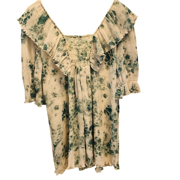 Ganni Georgette Dyed Ruffle Mini Dress in Green 38 6 - Picture 8 of 13